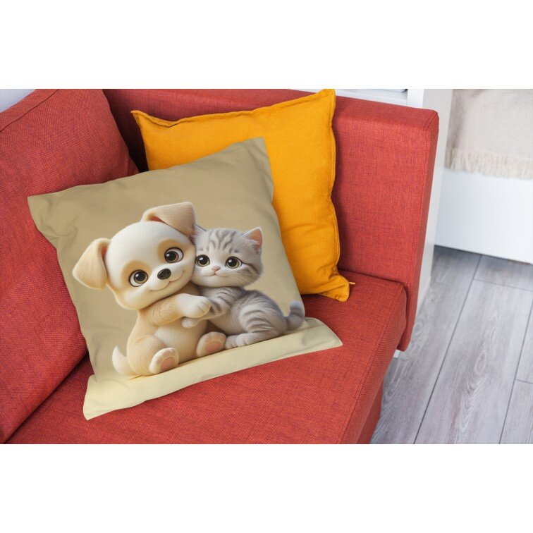 Деко възглавница Animated Puppy and Kitten That Bring Smiles -  Анимационно кученце и котенце