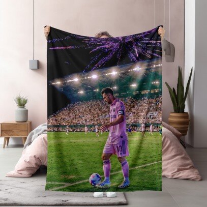 3D фенско одеяло полар Меси - Messi fireworks