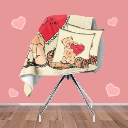 Подаръчен комплект одеяло и възглавници Влюбено мече - Bear In Love