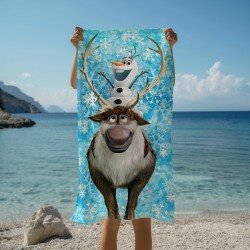 Кърпа за плаж Adventures in the Snow Frozen - Олаф и елен в зимна идилия