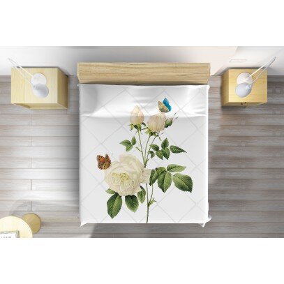 Флорална кувертюра Бяла роза с пеперуди - White Rose And Butterflies