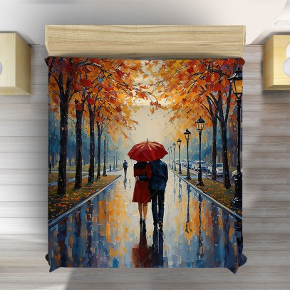 3D покривало за легло Влюбени под дъжда - Lovers in the Rain