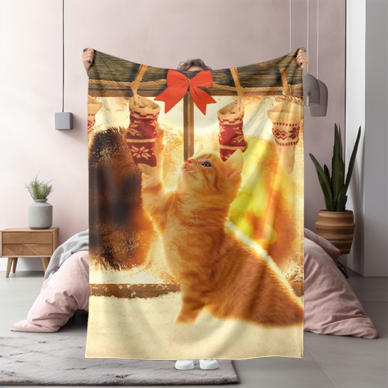 3D коледно одеяло Коледно коте - Christmas Kitty