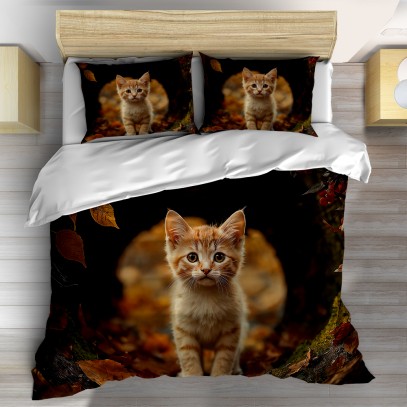 3D спално бельо Коте през есента - Autumn Cat